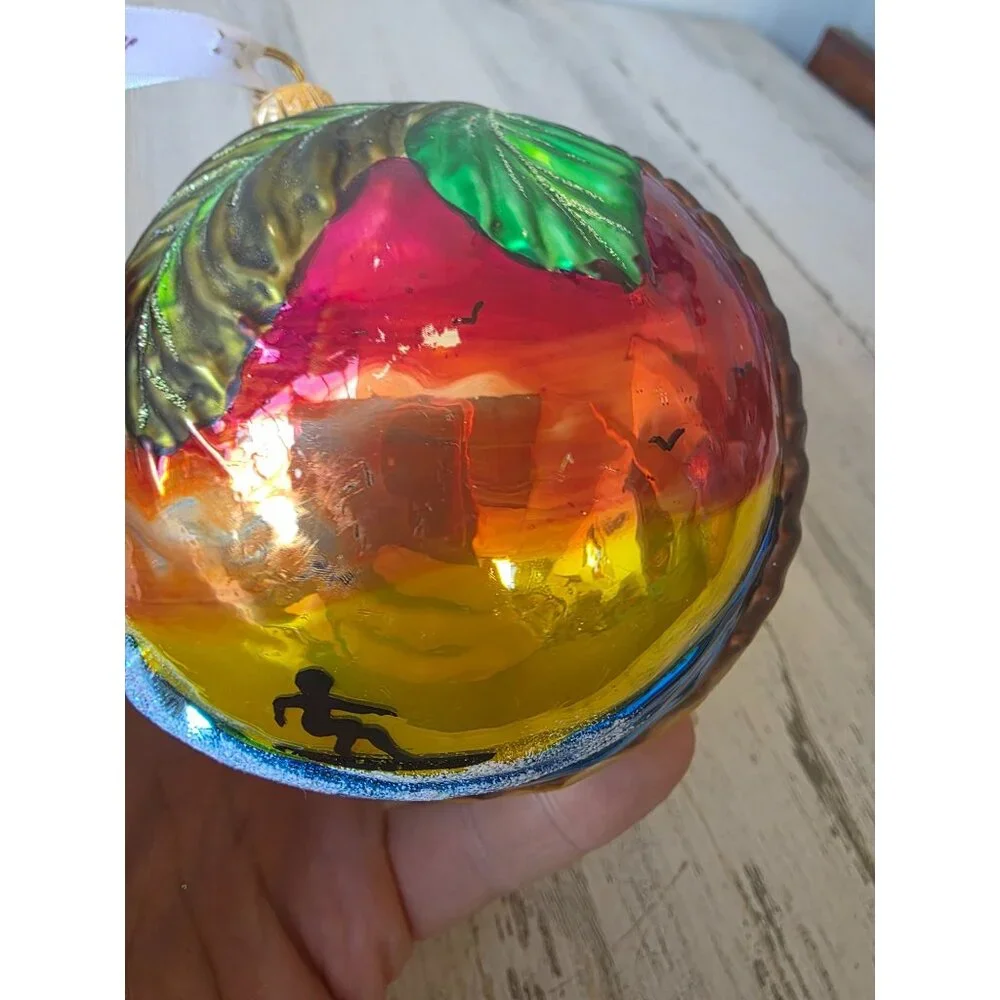 Surfer Hawaiian glass glitter ball ornament‎ remember Xmas tree large unique